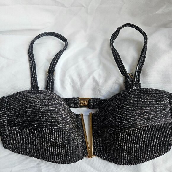 Kenneth Cole  SZ S Black Metallic Shine Bikini TOP - Picture 1 of 8